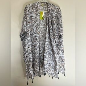 Rock Flower Paper Mosaic Gray Kimono Beach CoverUp Onesize New with Flaw